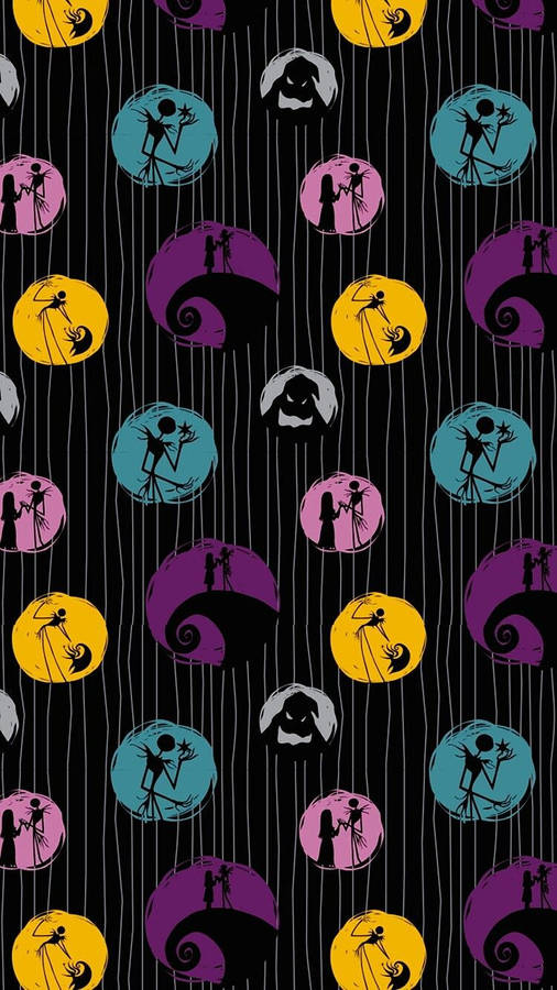 The Nightmare Before Christmas Patterned Circles Wallpaper
