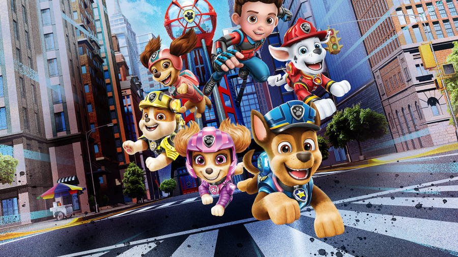 The Paw Patrol Team In Action During Their Movie Adventure Wallpaper