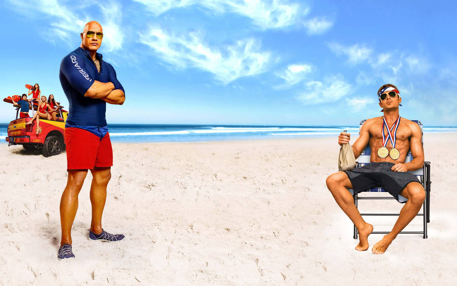 The Rock Zac Efron Baywatch Wallpaper