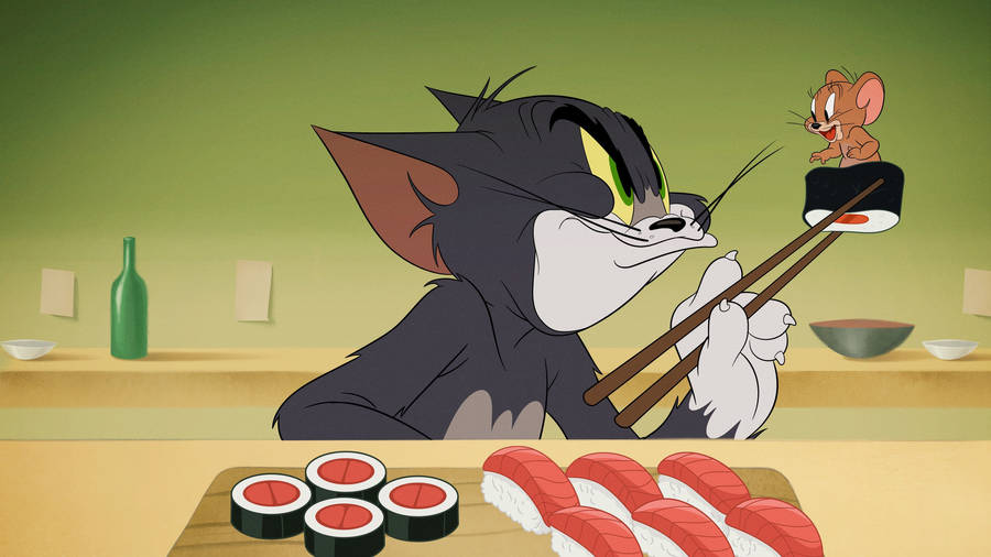 The Sushi Fight Of Tom And Jerry Aesthetic Wallpaper