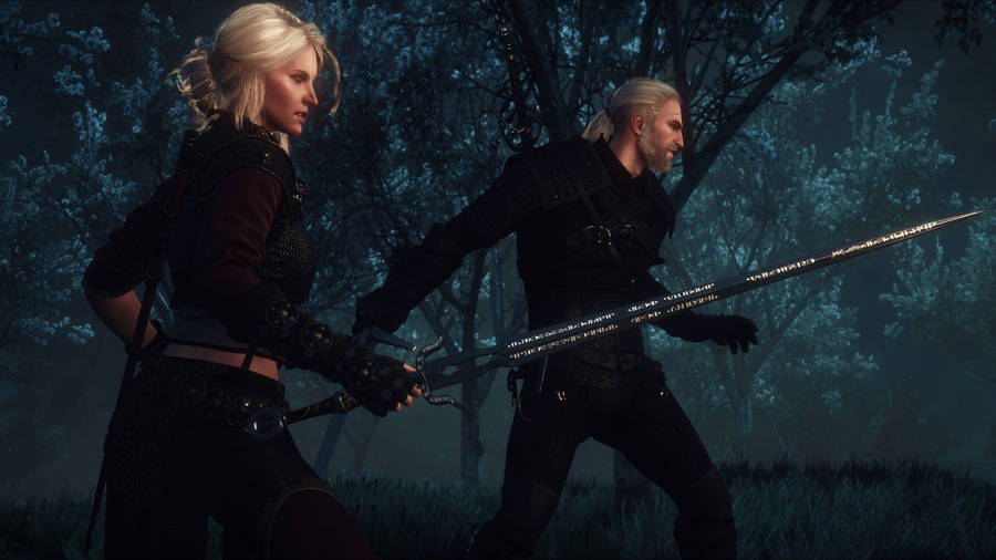 The Witcher 3 Geralt And Ciri In Dark Forest Wallpaper