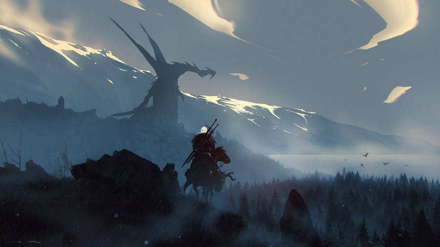 The Witcher 3 Geralt Through Mountains Wallpaper