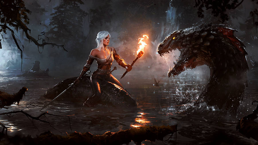 The Witcher Ciri And Sea Monster Wallpaper