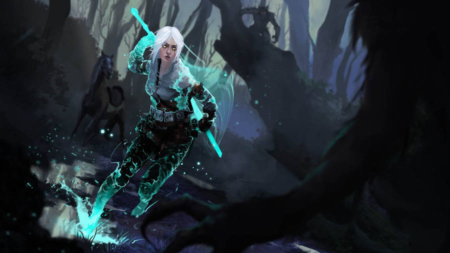 The Witcher Ciri In Dark Forest Wallpaper