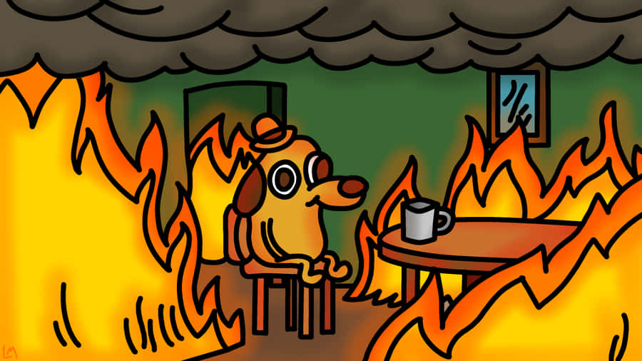 This Is Fine Dog Trapped In The Fire Wallpaper
