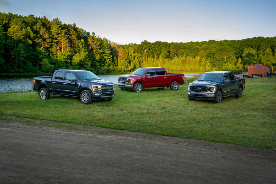 Three 2020 Ford F 150 Trucks Wallpaper