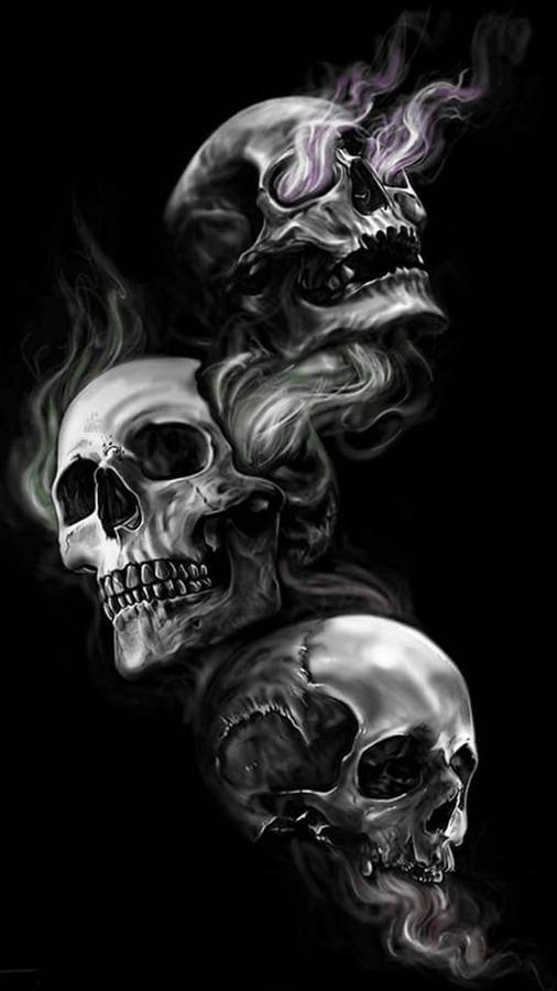 Three Monochrome Tengkorak Smoking Eyes Wallpaper