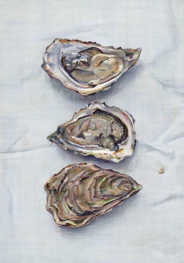 Three Oysters With Half-shells Wallpaper