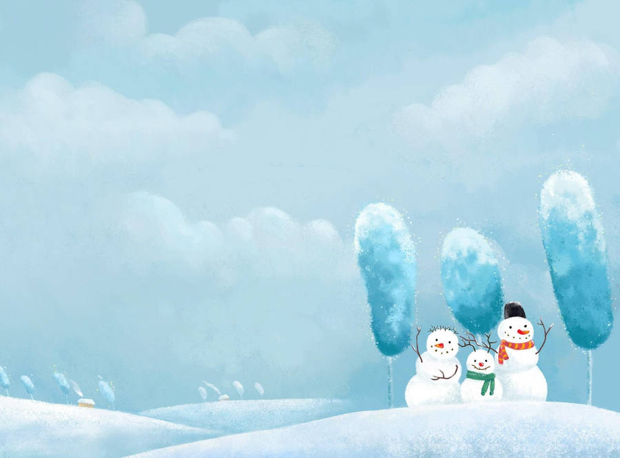 Three Snowmen Friends Wallpaper