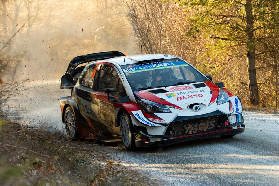 Thrilling Action On Track - Dirt Rally Toyota Yaris Wallpaper