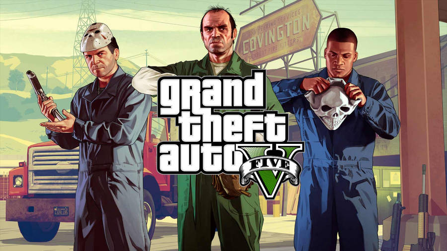 Thrilling Heist Scene From Gta 5 In Brilliant 1080p Wallpaper