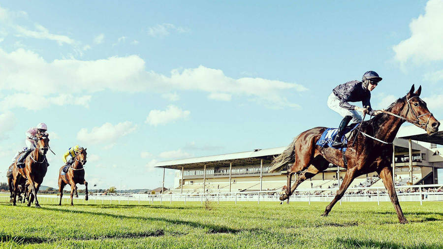 Thrilling Horse Racing Competition On A Sunny Day Wallpaper