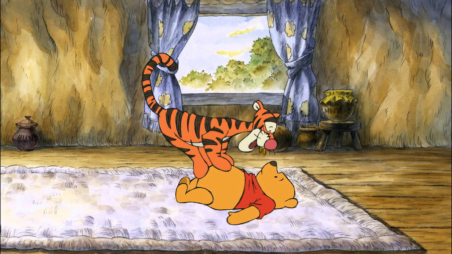 Tigger Hops On Pooh Wallpaper