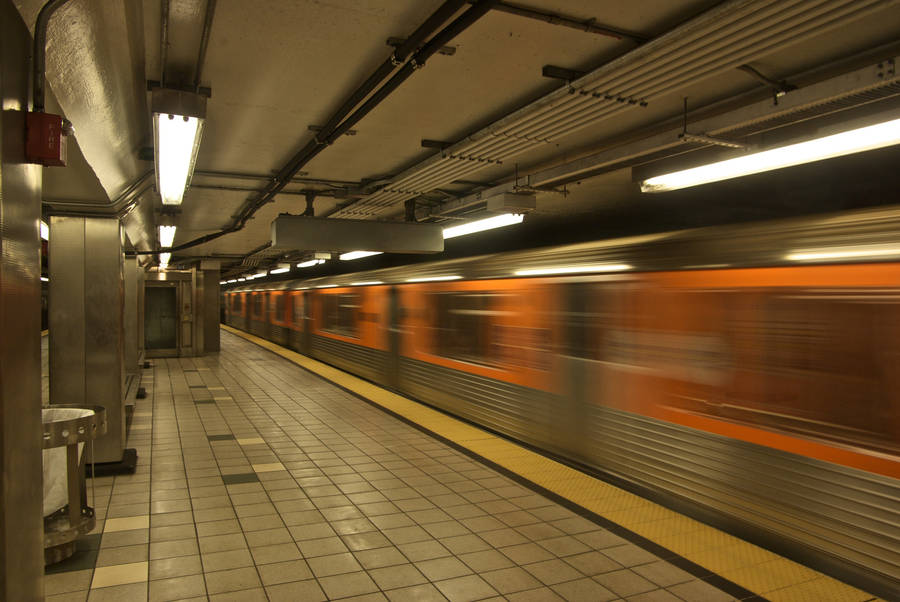 Tiled Subway Platform Wallpaper