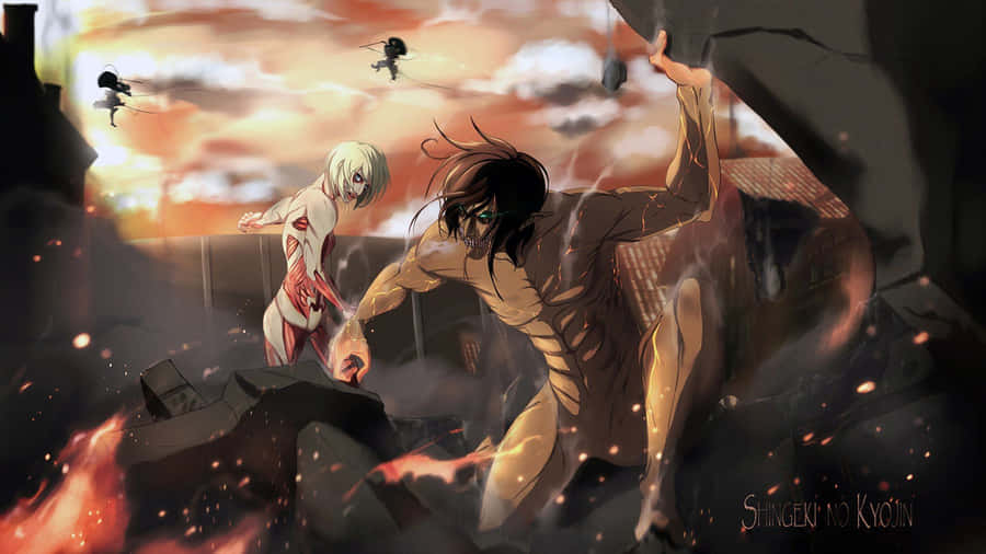 Titan Eren Yeager And Female Titan Wallpaper