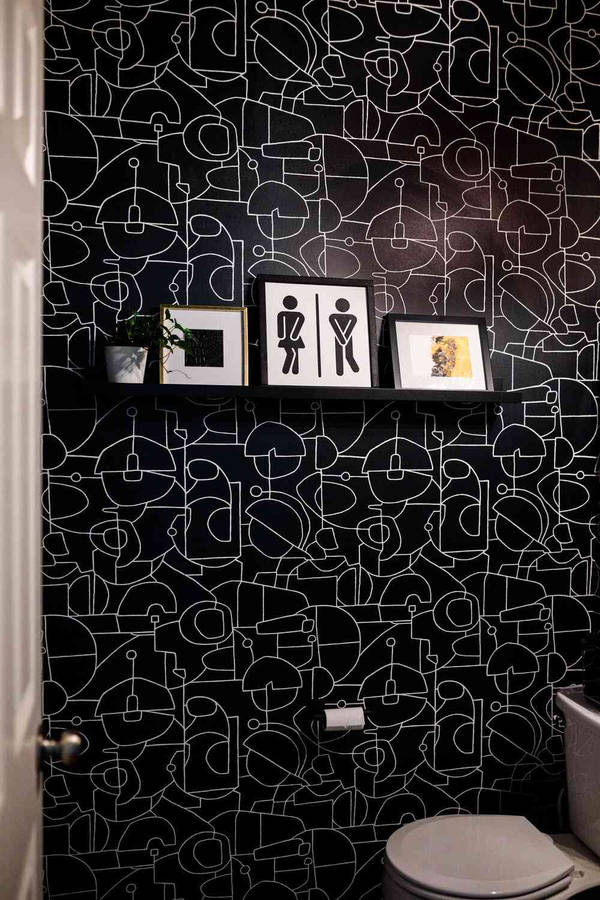 Toilet Black & White Graphic Drawing Interior Wallpaper