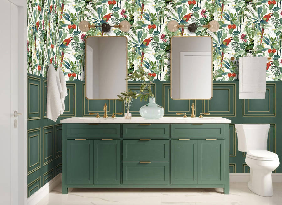 Toilet Powder Room Tropical Parrot Wallpaper