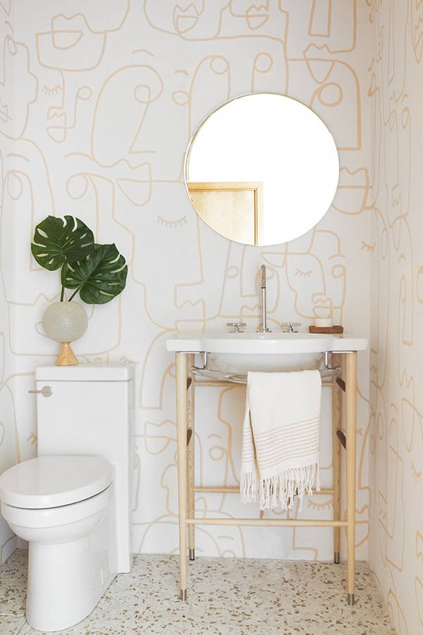 Toilet Tan Palette Powder Room Wallpaper