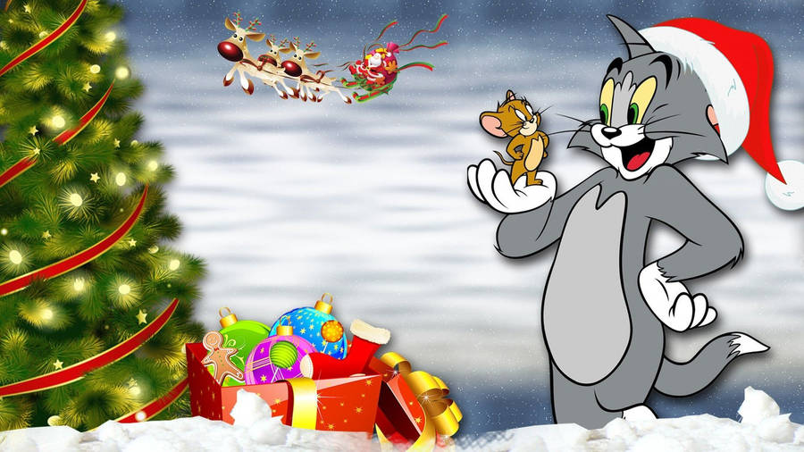 Tom Cat During Christmas Wallpaper