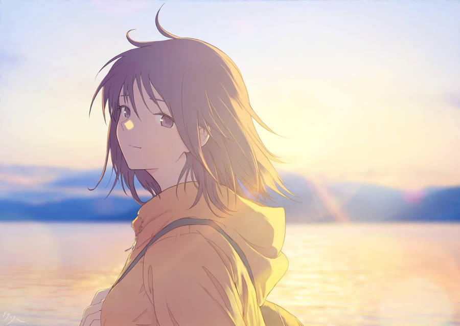 Tomboy Anime Girl In Yellow Hoodie Wallpaper