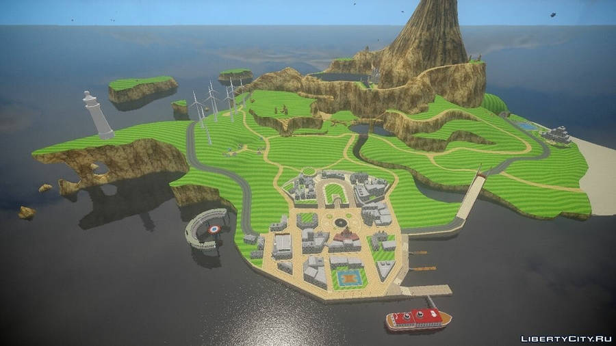 Top Aerial View Of Wii Sports Resort In Wuhu Island Wallpaper