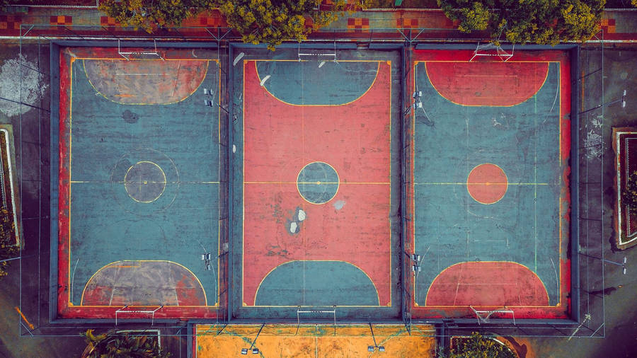 Top View Basketball Court Blue & Red Wallpaper