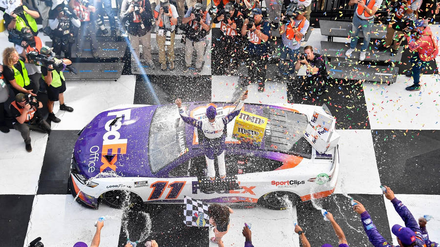 Top View Of Denny Hamlin’s Victory Wallpaper