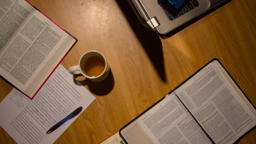 Top View Study Aesthetic Desk Wallpaper