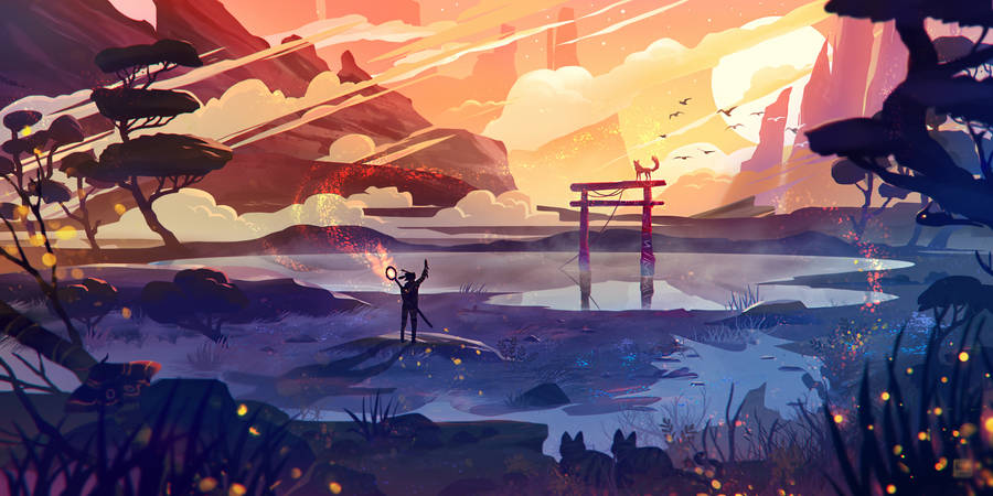 Torii Gate Fantasy World Wallpaper