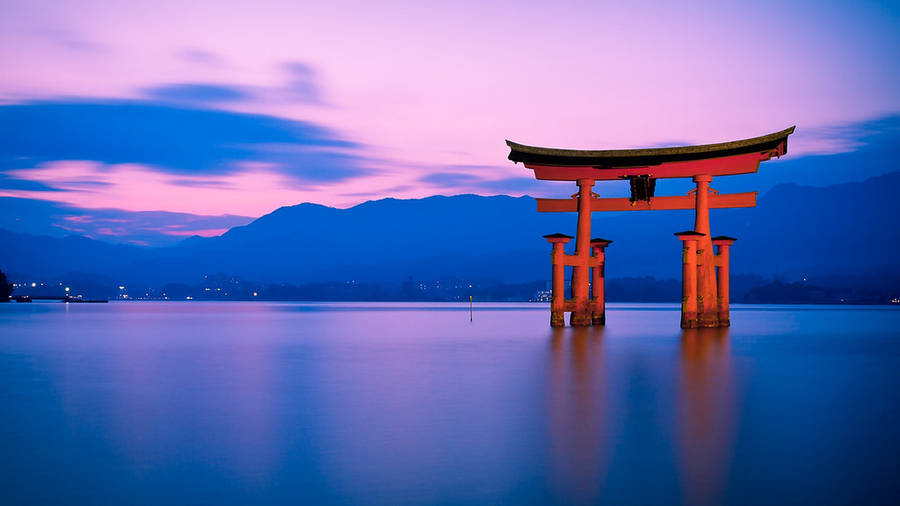 Torii Gate Purple Gradient Clouds Wallpaper