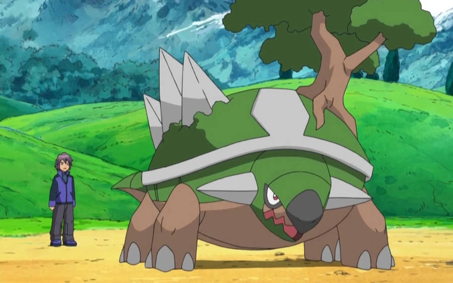 Torterra And Paul Pokemon Anime Wallpaper