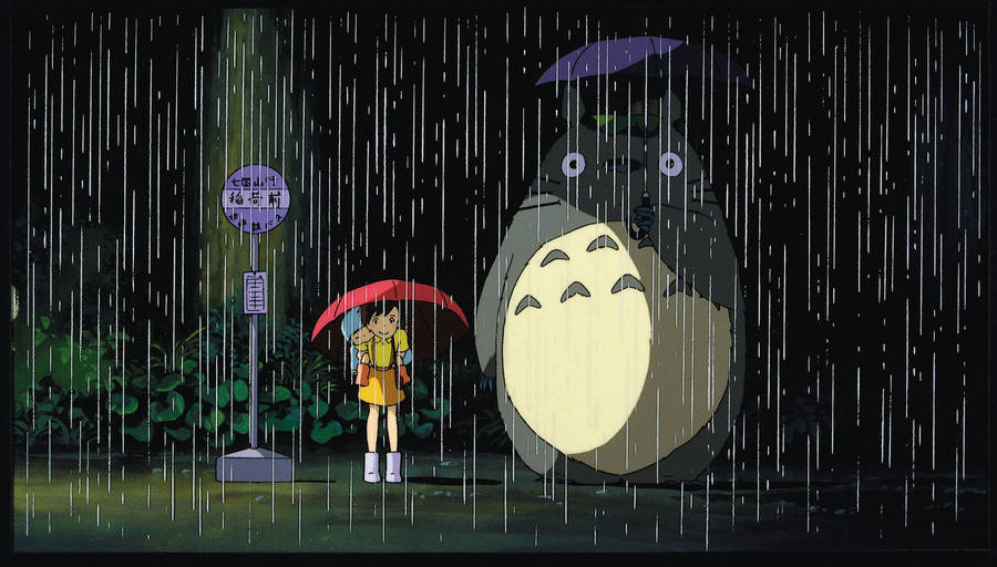 Totoro Satsuki Heavy Rain Wallpaper