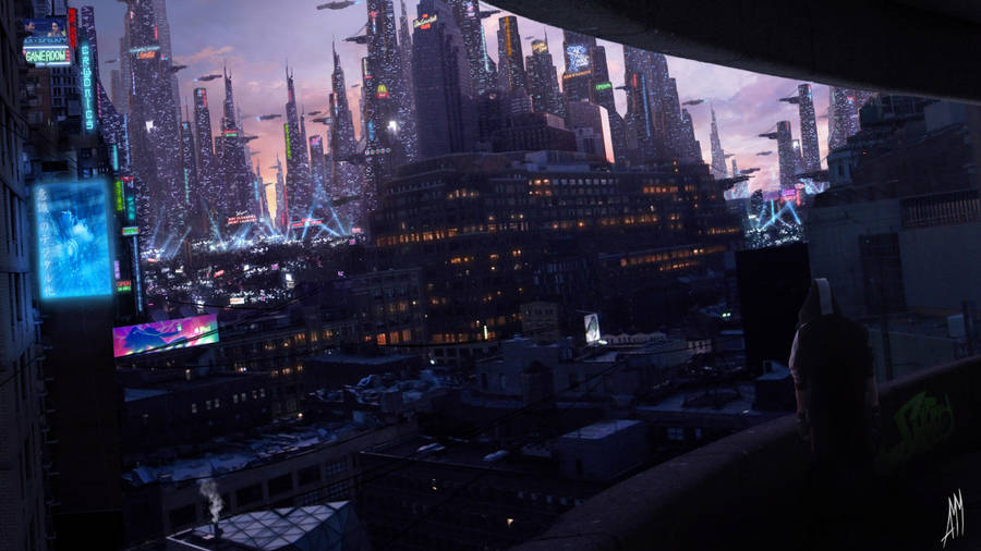 Towers And Future Technologies Of Cyberpunk Wallpaper