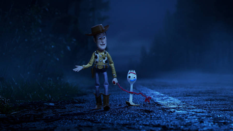 Toy Story Forky And Woody Walking Wallpaper