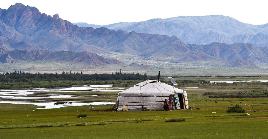 Traditional Mongolian Yurt In The Heart Of Altai Mountains Wallpaper