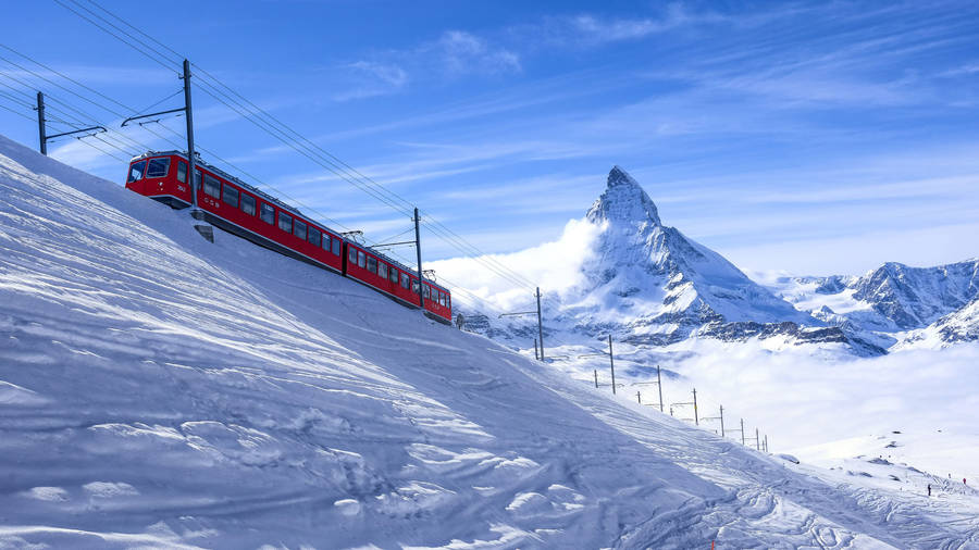 Train Swiss Alps Winter Landscape Wallpaper