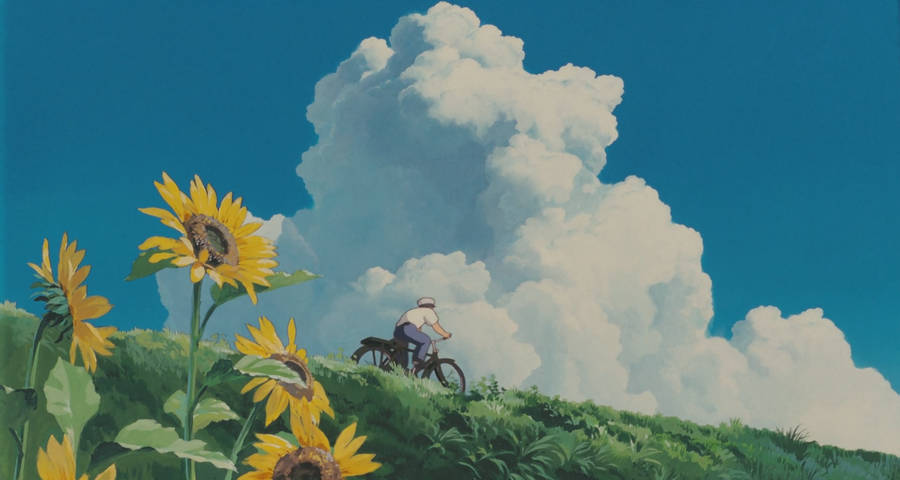 Tranquil Studio Ghibli Scenery With Blooming Sunflowers Wallpaper