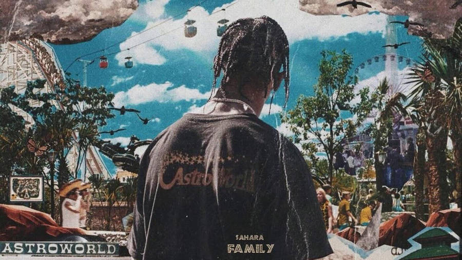 Travis Scott Astroworld T-shirt Tropical Theme Park Wallpaper