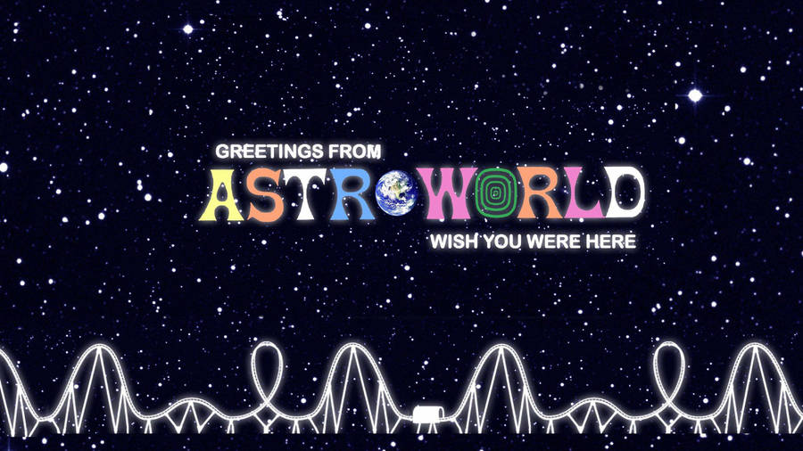 Travis Scott Astroworld With Long Rollercoaster Wallpaper