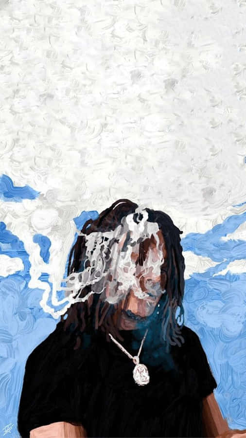 Travis Scott Cartoon Illustrating The Creative Artistic Journey Of A Hip Hop Star Wallpaper