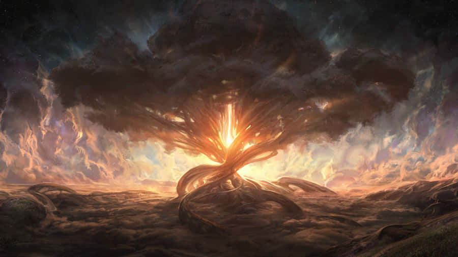 Tree Of Life Surrounded By Clouds Wallpaper
