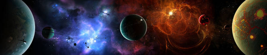 Triple Monitor Planets Wallpaper