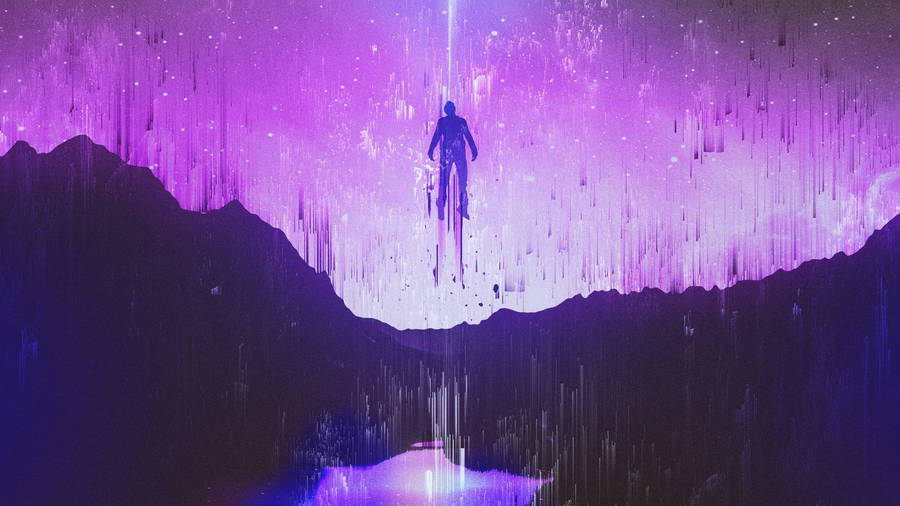 Trippy Dark Man Floating In Purple Sky Wallpaper