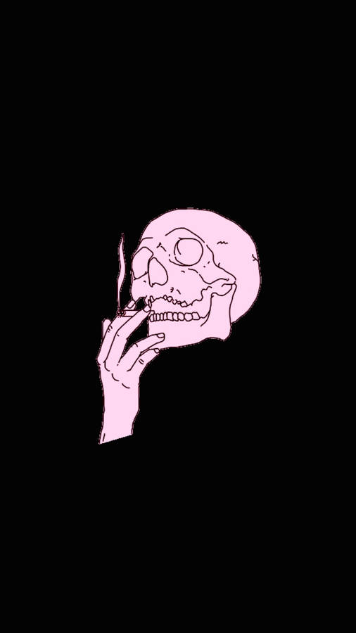 Trippy Dark Pink Skull Smoking Wallpaper