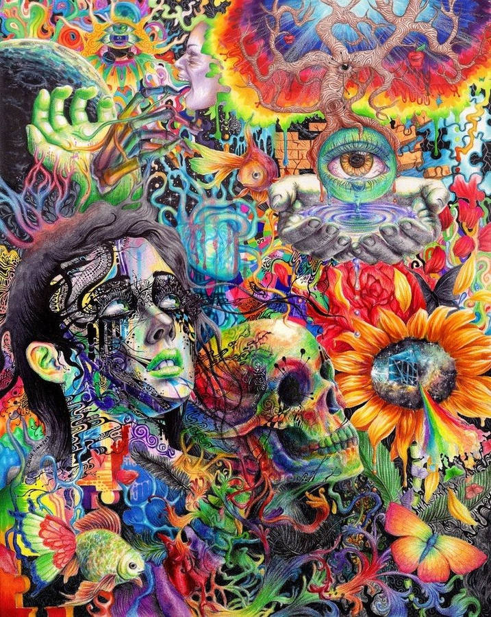 Trippy Faces Abstract Art Wallpaper