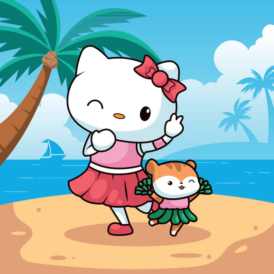 Tropical Beach Dance Cartoon Cats Wallpaper