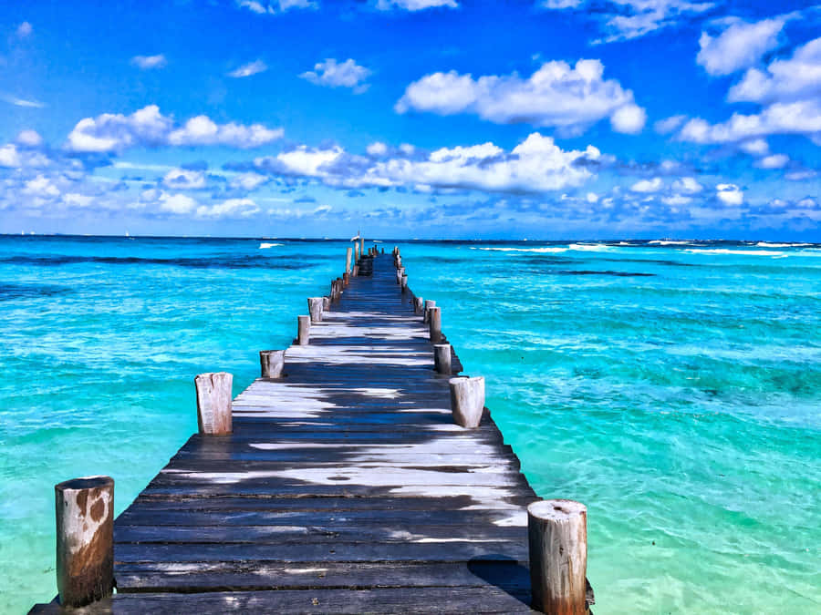 Tropical Beach Scene Ocean View Walkway Wallpaper