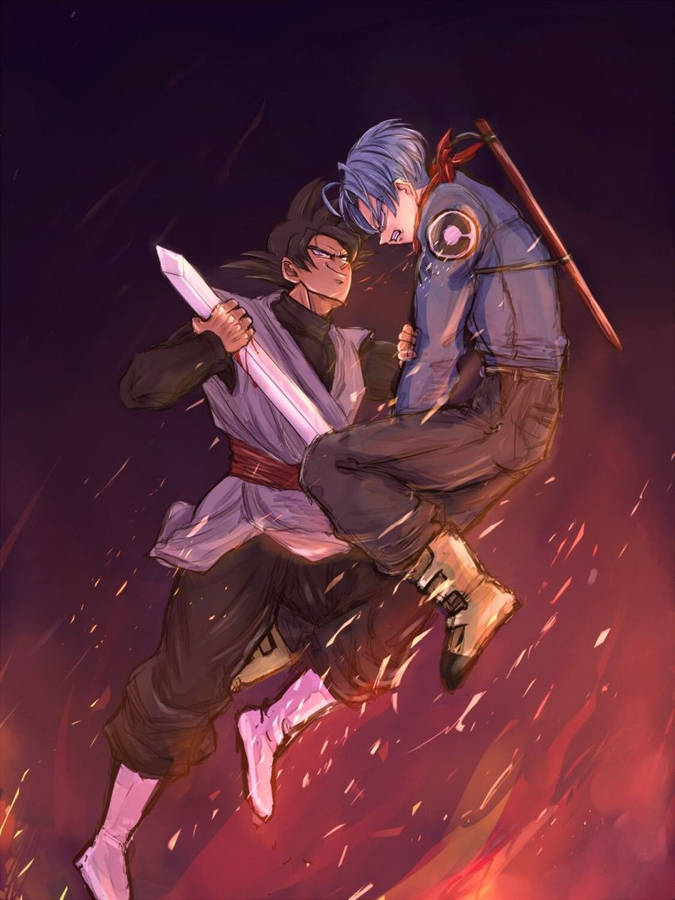 Trunks Vs Black Goku Phone Wallpaper