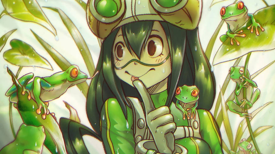 Tsuyu Asui With Kawaii Frogs Wallpaper