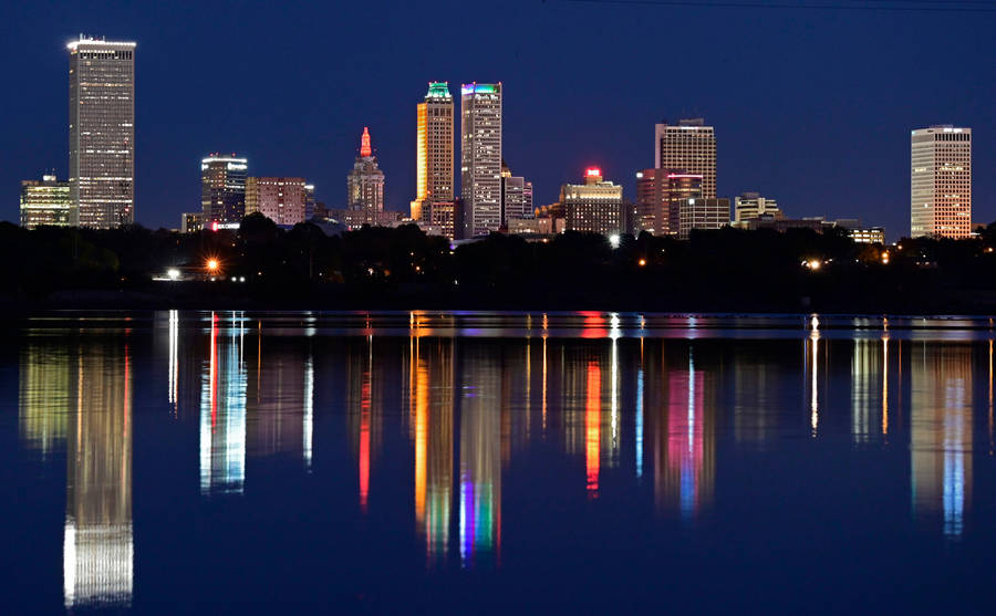 Tulsa Skyline Reflecting On Water Wallpaper